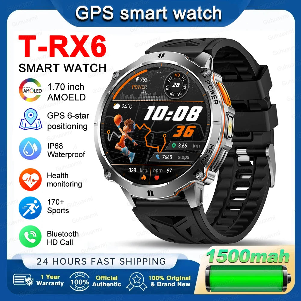 New T-RX6 Ultra Outdoor Sports Smart Watch GPS Compass  Barometer IP68 Waterproof Call Blood Oxygen Military Smartwatch For Men