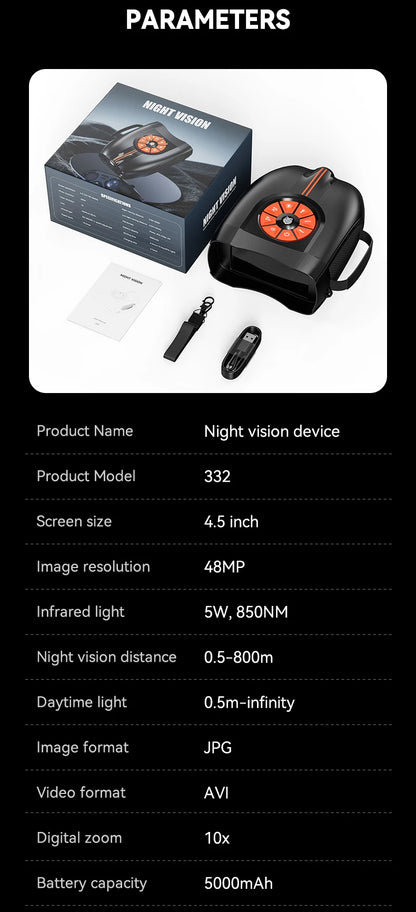 Night Vision Goggles for Adults 4.5" HD Large Screen 5W Infrared Night Vision Binoculars With Tactical Light Day Night Use Gifts