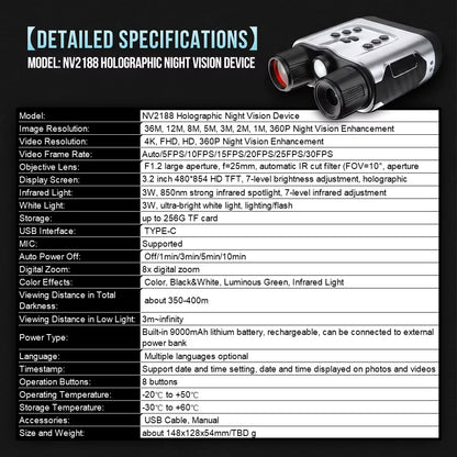 4K Night Vision Goggles with Holographic Display, Night Vision Binoculars 9000mAh Battery 1314 FT Range