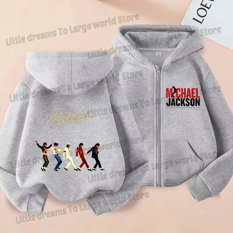 Michael Jackson Thin Long Sleeve Zipper Jacket Boys Hooded Clothes Autumn Spring Singer MJ Zip Up Streetwear with Pocket Tops