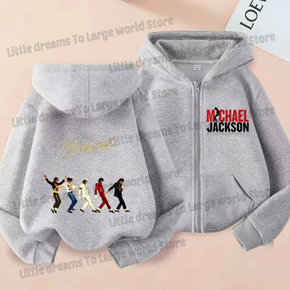 Michael Jackson Thin Long Sleeve Zipper Jacket Boys Hooded Clothes Autumn Spring Singer MJ Zip Up Streetwear with Pocket Tops