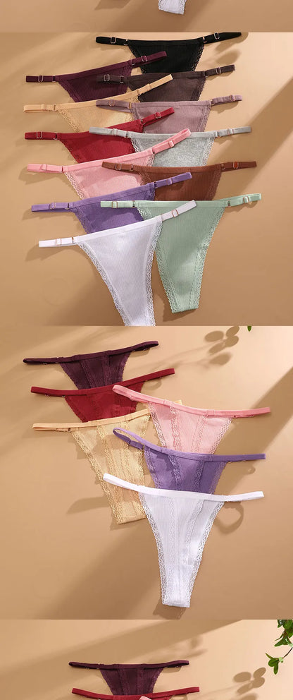FINETOO 5PCS/Set Sexy G-string Panties Cotton Women's Underwear Adjustable Waist Girl Female Pantys Bikini Lady Thongs Lingerie