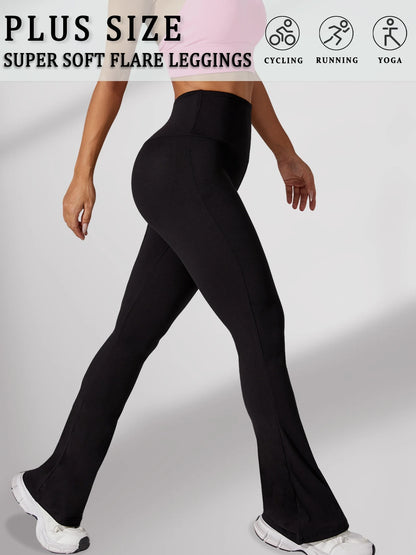 Plus Size Women's Super Soft High Waisted Flare Pants, Leggings Tummy Control Soft Bootleg Bell Bottoms Running