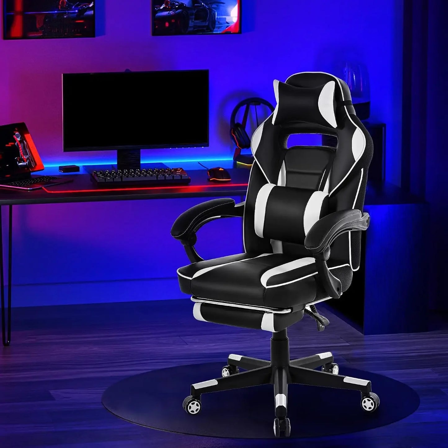Garvee Black & White PU Leather Side Chair – Flame-Retardant, Waterproof, High-Density Foam, Solid Wood Legs, Ideal for Family Homes