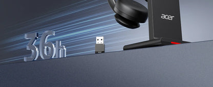Acer HB02 Wireless Headset with Mic for Work 2.4G Bluetooth 5.3 Dual Mode Headphones USB Dongle for PC Headset for Call Center