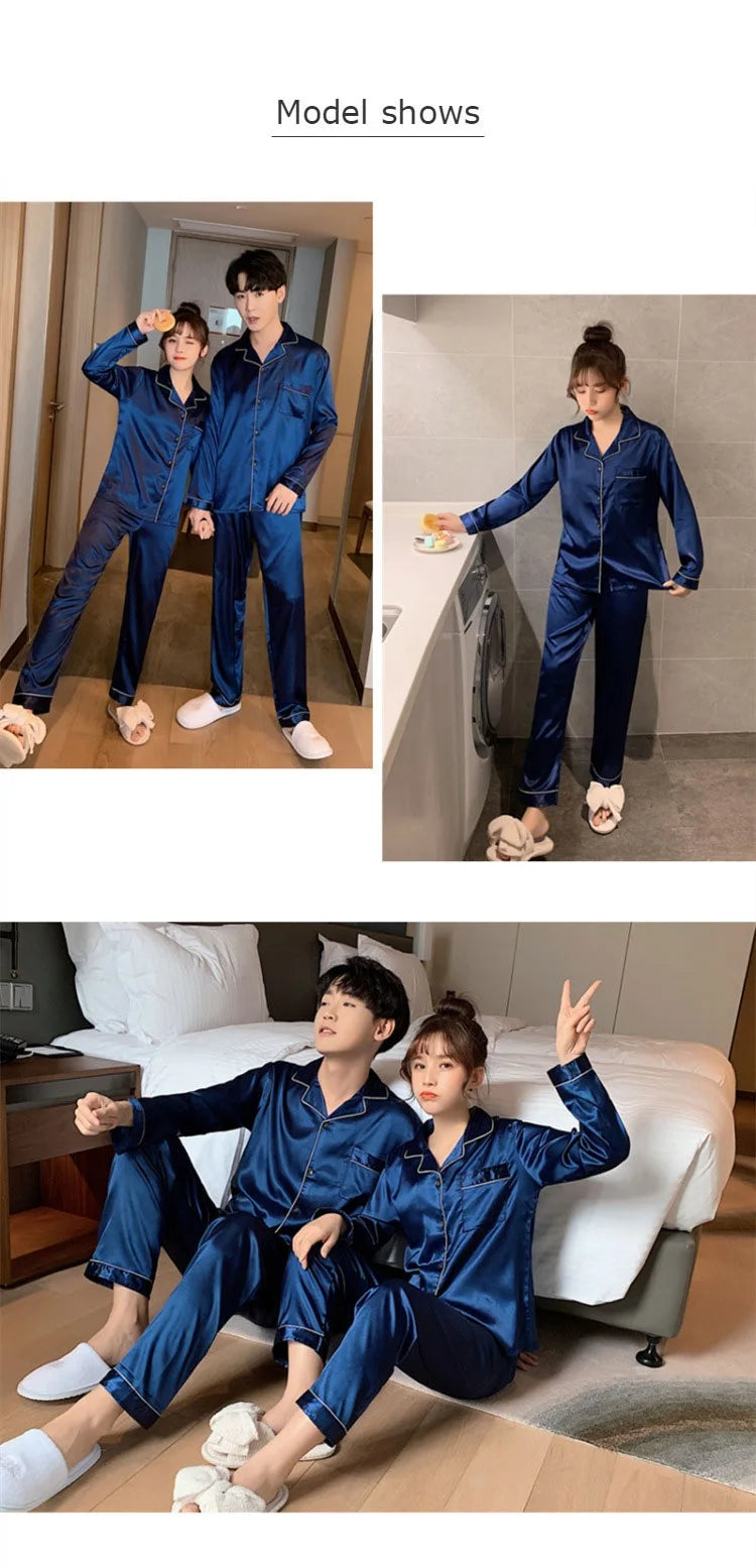 Song of Silk pyjamasset med satinkänsla – långärmad överdel och byxor, M–3XL