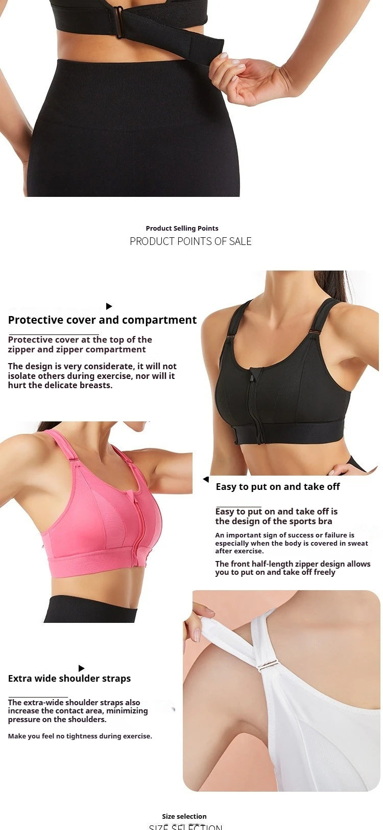 Women High Impact Shockproof Sports Bra Front Zip Adjustable Shoulder Straps Back Support Yoga Running Fitness Bralette