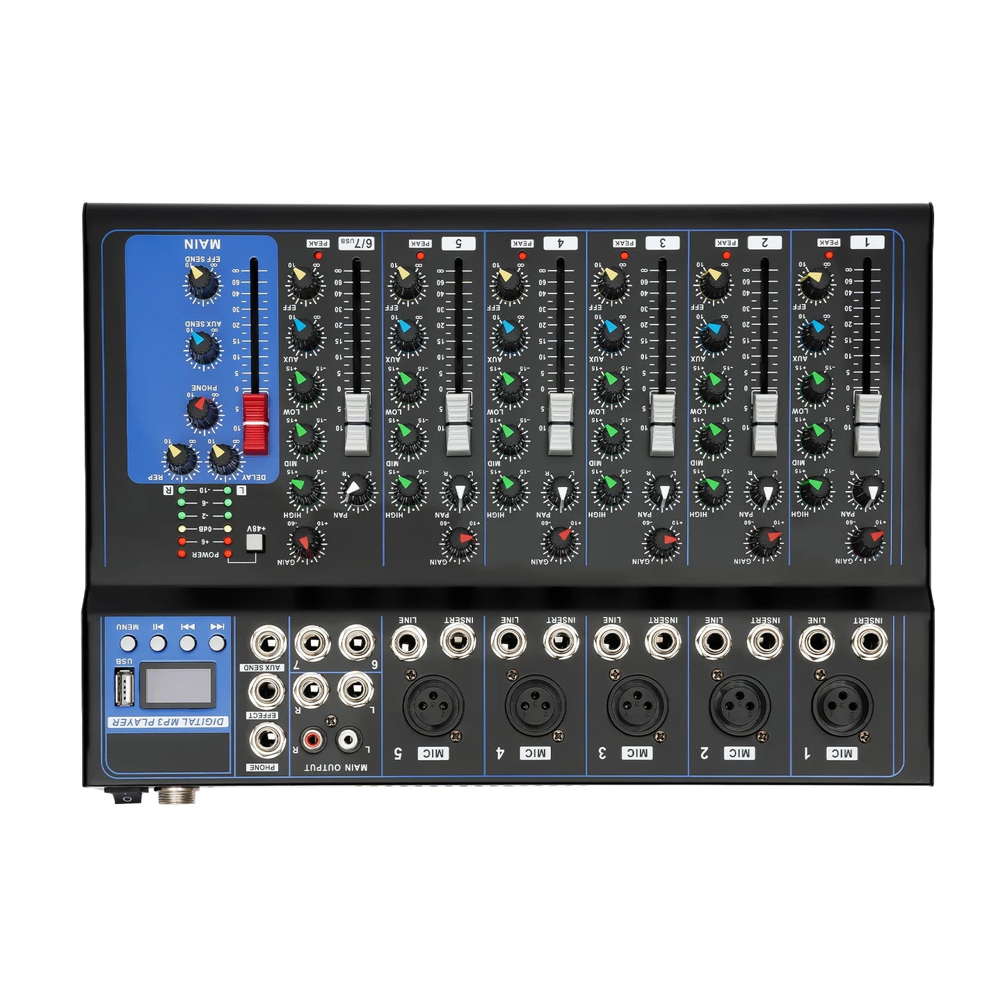 7/8-Channel Professioneller Mixer, Soundboard Konsole with Bluetooth USB PC Recording Input XLR Microphone Jack