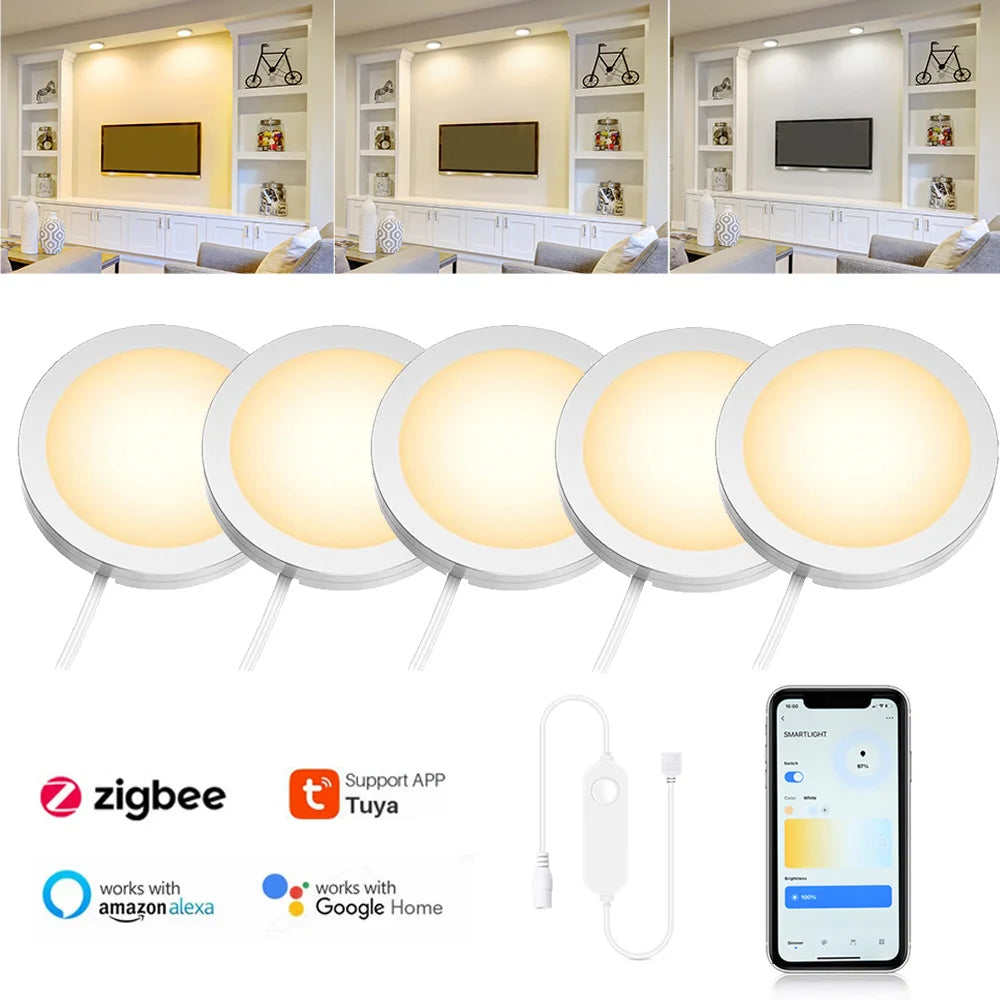 Tuya Zigbee Smart CCT LED Skåpsbelysning – Dimbar, 3000–6500K, SmartThings, Alexa & Google Home, 2–9 lampor