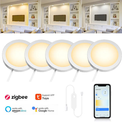 Tuya Zigbee Smart CCT LED Skåpsbelysning – Dimbar, 3000–6500K, SmartThings, Alexa & Google Home, 2–9 lampor