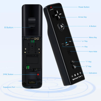 Nintendo Wii Trådlös Handkontroll 2-i-1 – Med/Utan MotionPlus, Silikonskål, Bluetooth, Wii/Wii U/Wii Mini