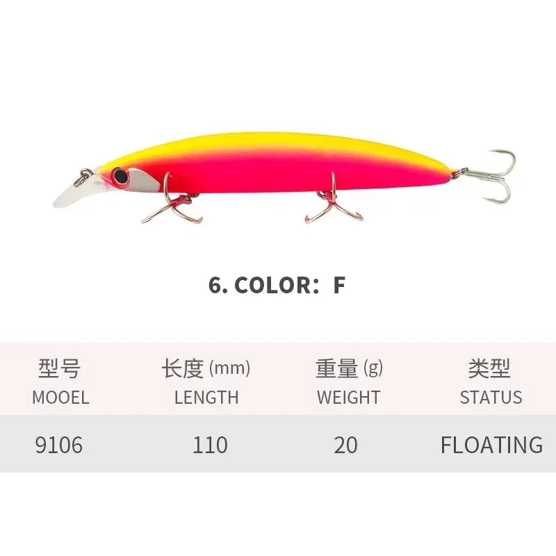 Floating Minnow Fishing Lures 110MM 20g Sea Ocean Beach Fishing Artificial Hard Bait Fishing Tackle for Bass Pike Perch Pesca