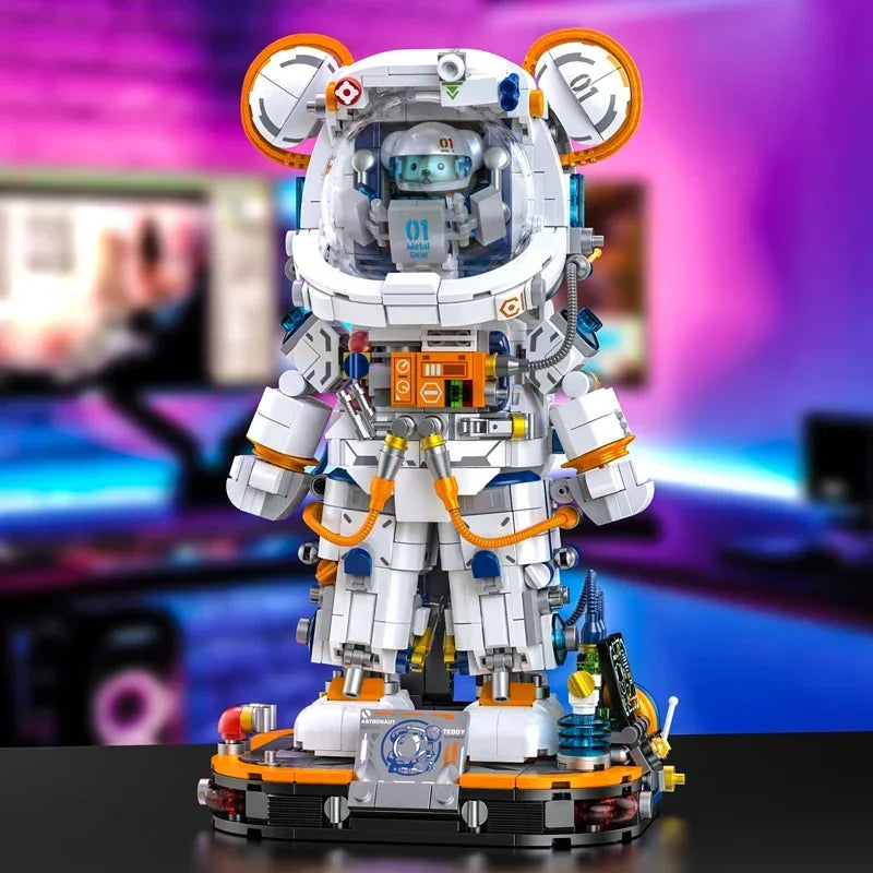 Rymdbjörn byggsats – astronautfigur i små byggklossar, storlek M