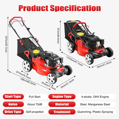 Bensindriven gräsklippare 140cc 4-taktsmotor 51 cm klippbredd