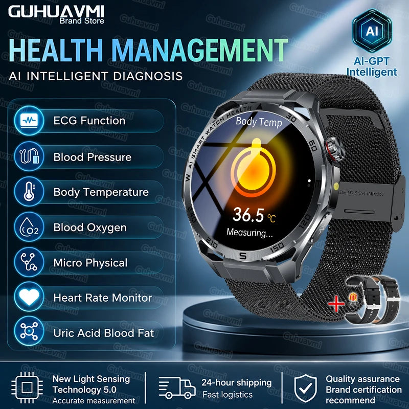 2026 New AI Health Care Accurate Detection ECG Smart Watch Blood Pressure lipids Uric Acid Analysis Bluetooth Call Smart Watches
