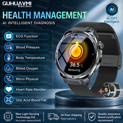 2026 New AI Health Care Accurate Detection ECG Smart Watch Blood Pressure lipids Uric Acid Analysis Bluetooth Call Smart Watches