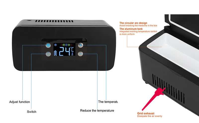 Bärbar Insulinkylare & Medicinkylskåp – LCD-skärm, Batteridriven