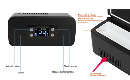 Bärbar Insulinkylare & Medicinkylskåp – LCD-skärm, Batteridriven