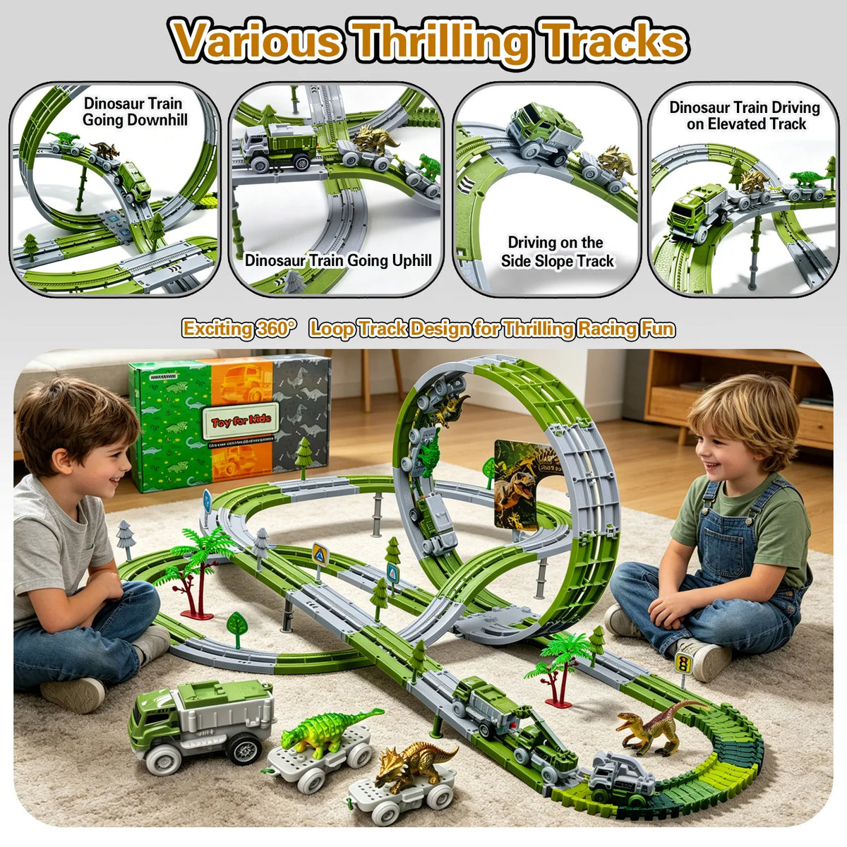 DIY Dinosauriebilbana Byggsats – Bygg Eget Spår Dinosauriebilar & Tåg Pedagogisk Lek Barn 4–6 År 2026