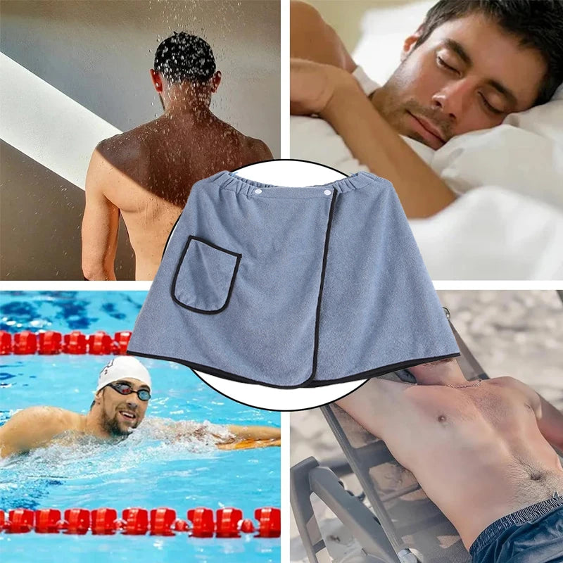 1Pcs Men's Quick Dry Bath Skirt 15.7x55.1in Sport Towel Wrap Adjustable Hands Free for Gym Swimming Sauna Changing Room Fitness