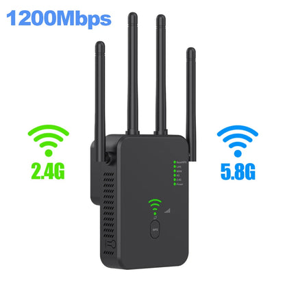 1200Mbps Wireless WiFi Repeater 5Ghz  Router WiFi Extender Amplifier 2.4G/5GHz Wi-Fi Signal Booster Long Range Network Receiver