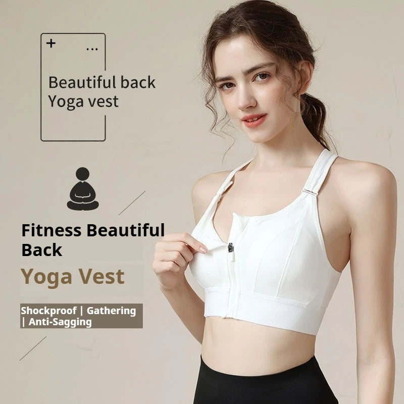 Women High Impact Shockproof Sports Bra Front Zip Adjustable Shoulder Straps Back Support Yoga Running Fitness Bralette