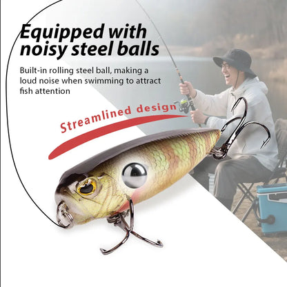 Hanlin Popper 6.5cm/2.56in/5.5g Topwater Baits Walk The Dog Rattle Wobble Fishing Lures Floating Hard Plastic Bass Tackle