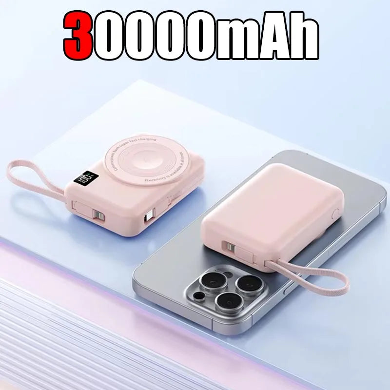 Lenovo 50000mAh Magnetic Power Bank Fast Charging Built-in Cable For Apple Watch Mobile Phone Wireless Compact Mobile Power Bank
