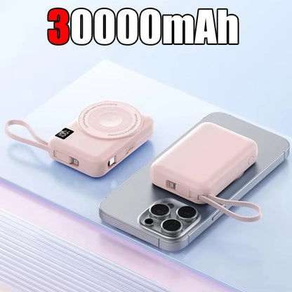 Lenovo 50000mAh Magnetic Power Bank Fast Charging Built-in Cable For Apple Watch Mobile Phone Wireless Compact Mobile Power Bank