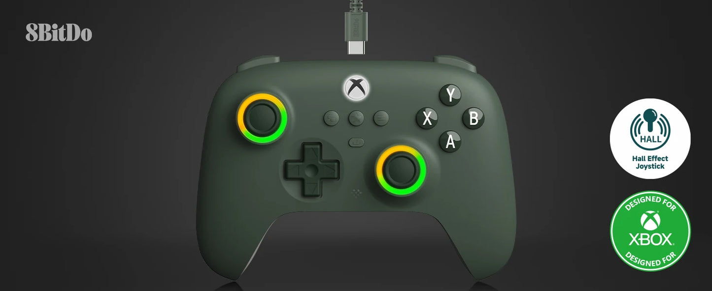 8BitDo Ultimate C Kabelansluten Xbox Handkontroll – Hall Effect GuliKit RGB Fire Ring USB Xbox Series X|S/One/PC Windows 10/11