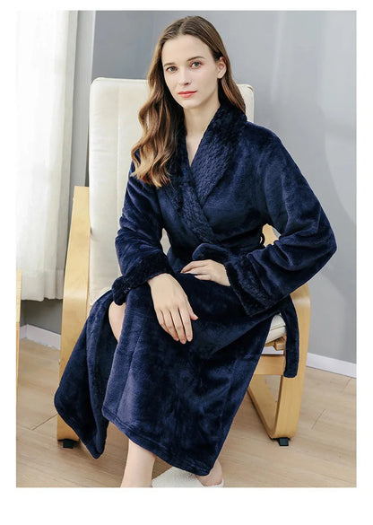 Female Autumn and Winter Warm Long Coral Velvet Thick Couple Bath Bathrobes Men Women Pajamas Shower Robe Bath Towels For Adults