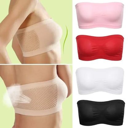 Mesh Breathable Tube Top Seamless Underwear Strapless Stretch Breathable Solid Pattern Hollow Back Bras Casual Summer Intimates