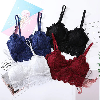 Women's Sling Bra Summer Thin Lace Beautiful Back Bra Small Chest Gather Up Support Bra Without Rods Fashion Vacation Underwear