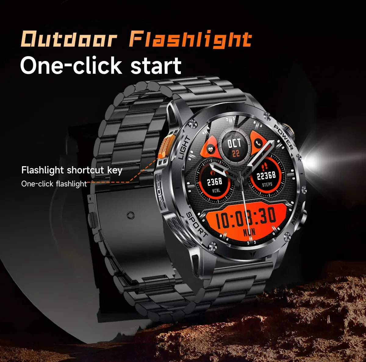 New Military T-Rex 3 Ultra 1000mAh Battery Smart Watch IP68 Waterproof Fitness Track Flashlight Heart Rate Sports Smartwatch Men