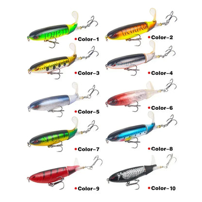 1 Pcs 10cm/14cm Topwater Fishing Lure Whopper Popper Artificial Bait Hard Plopper Soft Rotating Tail Fishing Tackle Fishing Bait