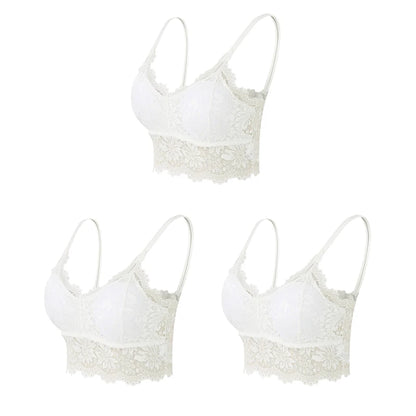 3PCS Women's Lace Bras Top Comfortable Bralette Solid Color Sexy Underwear Vest Female Hollow Out Wireless Lingerie Seamless Bra