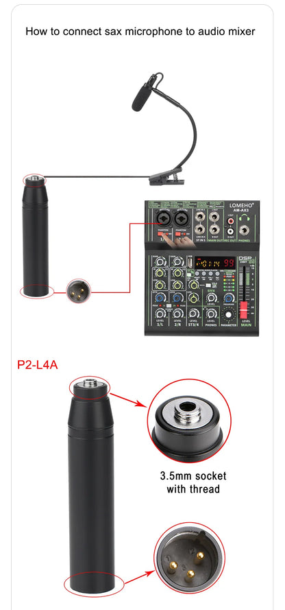 FREEBOSS Saxophone Microphone 3.5mm 3 Pin 4 PIN Trumpet Horn Trombone Clarinet Instruments Mic for Bodypack Transmitter IM-20-K