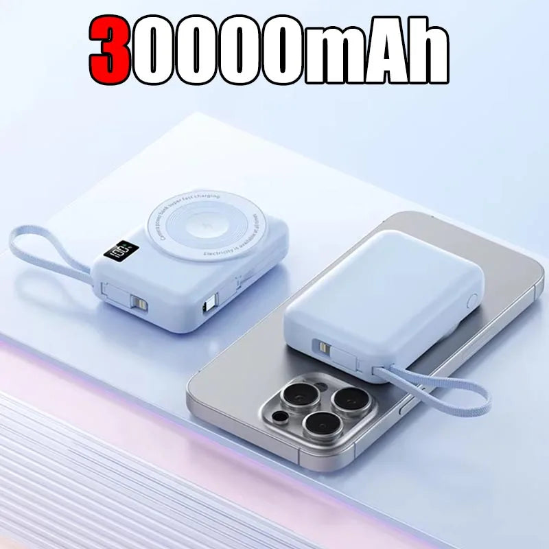 Lenovo 50000mAh Magnetic Power Bank Fast Charging Built-in Cable For Apple Watch Mobile Phone Wireless Compact Mobile Power Bank