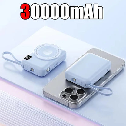 Lenovo 50000mAh Magnetic Power Bank Fast Charging Built-in Cable For Apple Watch Mobile Phone Wireless Compact Mobile Power Bank