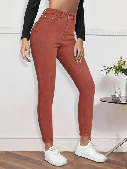 Women Pencil Pants Jeans Skinny Trousers High Waist Stretch Pockets Vintage Washed Female Streetwear Slim Full Length Denims