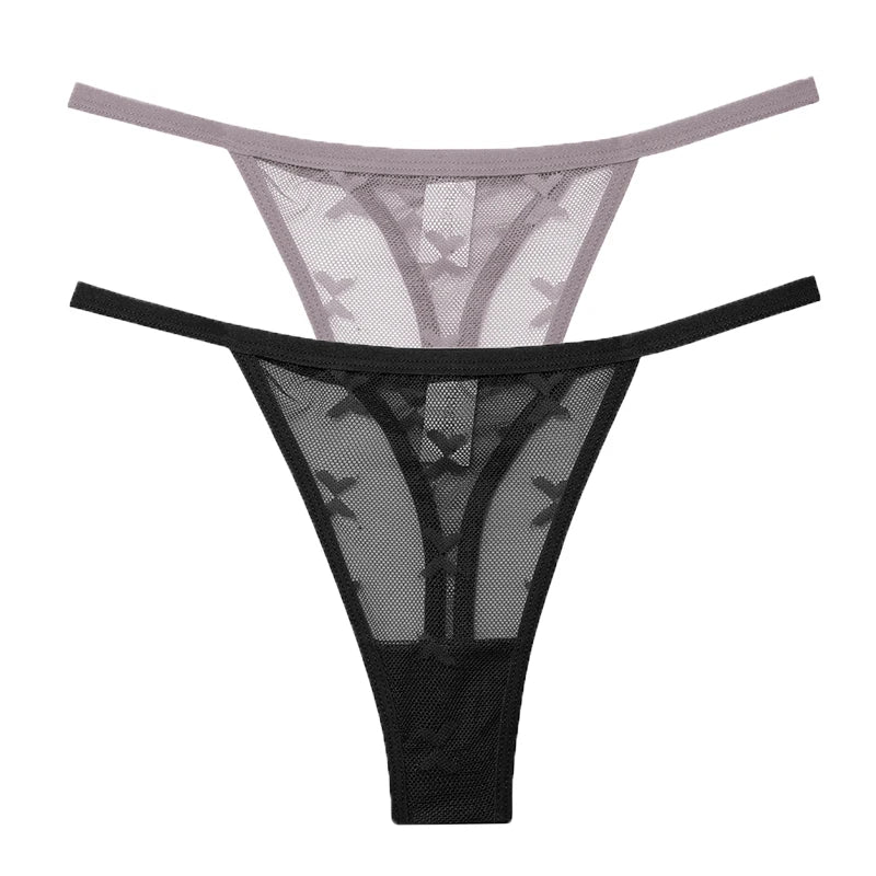 2PCS/Set Mesh G-String Women's Panties Transparent Underwear Women Seamless Thong Female Underpants Intimates Lingerie S-XL