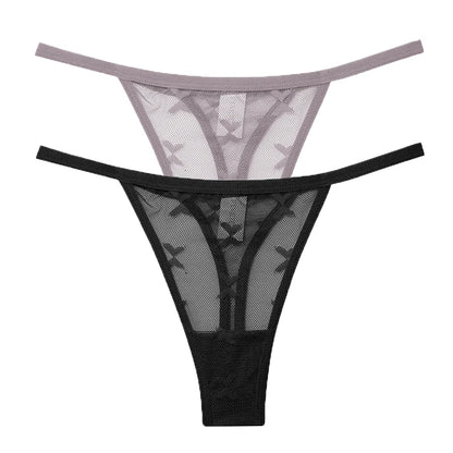 2PCS/Set Mesh G-String Women's Panties Transparent Underwear Women Seamless Thong Female Underpants Intimates Lingerie S-XL