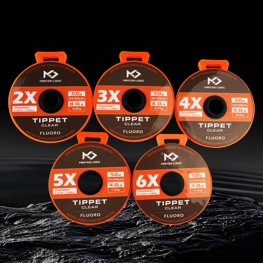 MASTER LOGIC Fluorokarbon Tippetlina 5-pack – 2X 3X 4X 5X 6X Flugfiske 30M & 50M