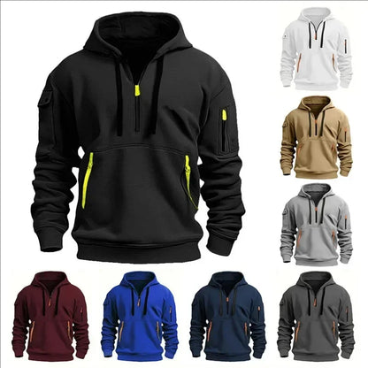 Men's Autumn Winter Casual Loose Hoodie Sweatshirt With Zippers Printed Pullover Fleece Warm Streetwear Tops Outerwear