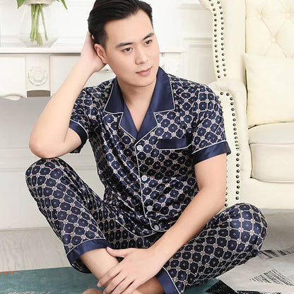 Pyjamasset herr med satinkänsla – långärmad överdel och långbyxor, L–3XL
