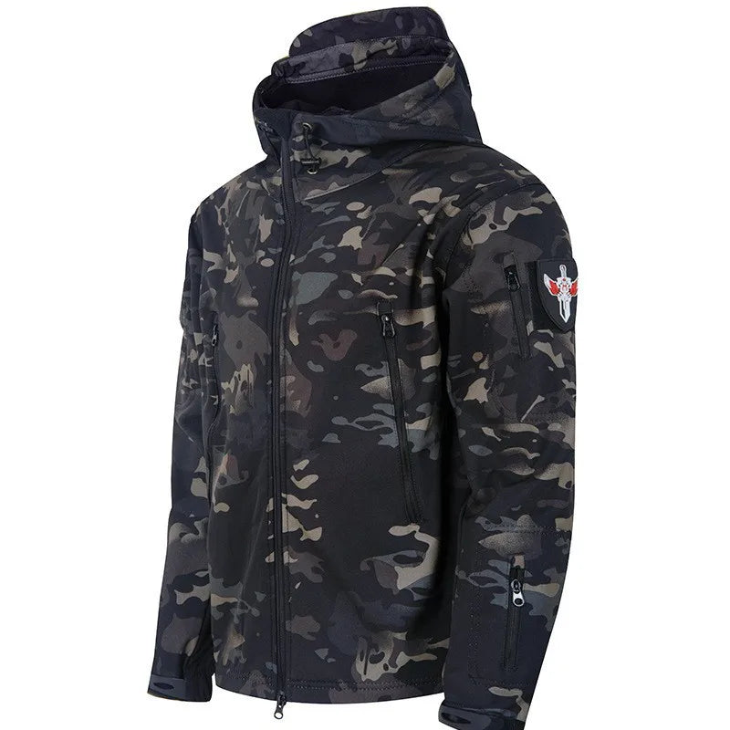 Men's Tactical Soft Shell Jacket Military Windproof Waterproof Hooded Outdoor Jacket Warm Bomber Coat for Hunting Hiking Camping
