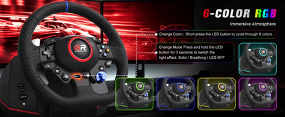 Racing Wheel Simulator For PS5/PS4/PC RGB Gaming Steering Wheel 270°&900° Volante Adjustment Macro Hall 3-Pedal Gear Lever Set