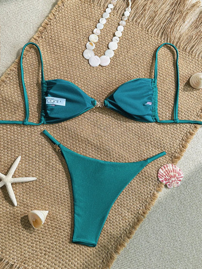 Sexy Solid Color Swimsuit Women' Swimwear 2026 New Bandeau Bikinis Rings Bikini Bandage Beachwear Two Piece Bathing Suit