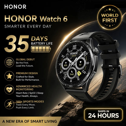 Honor Watch 6 new Smartwatch 1.46" AMOLED Up to 35 days battery life Over 120 training and health modes 5ATM waterproof, IP69 protection, Bluetooth 5.4