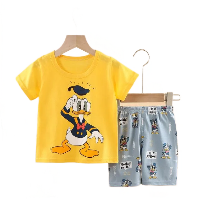 Summer Donald Duck Cartoon 2-Piece Boys Tracksuit Casual Kids Clothing Set T-shirt And Shorts Children 1-4 Years